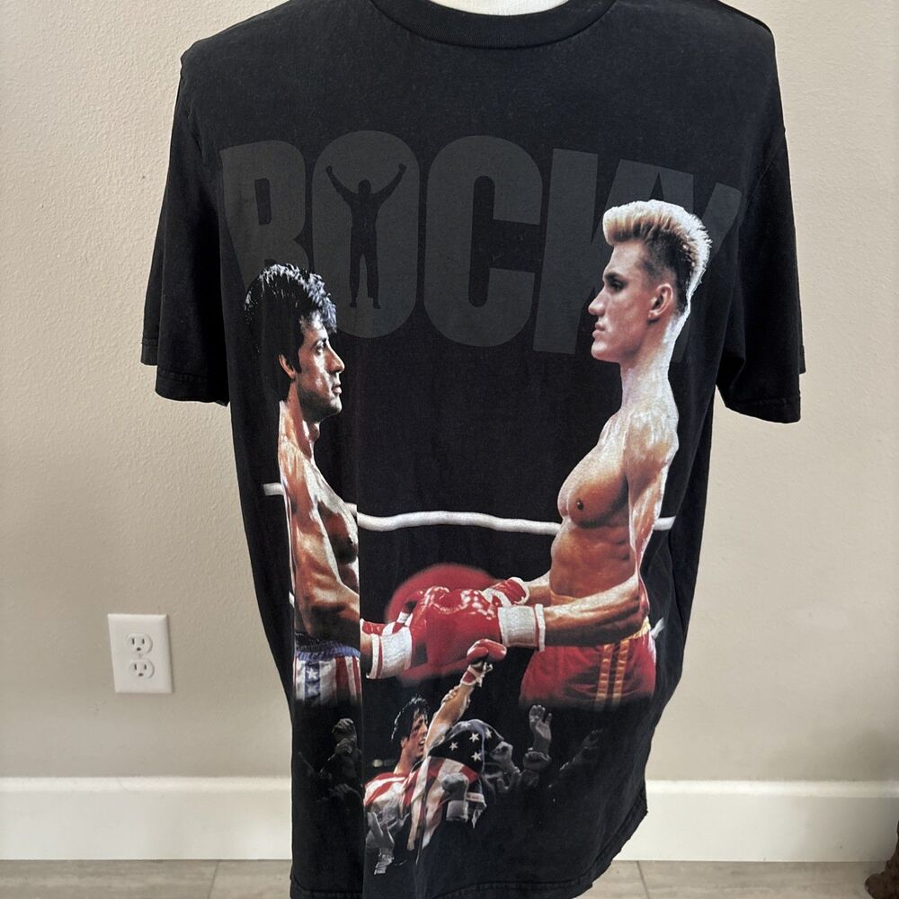 Shoe Palace Rocky V DragoGraphic T Shirt Large Black  Sz Large Small Hole